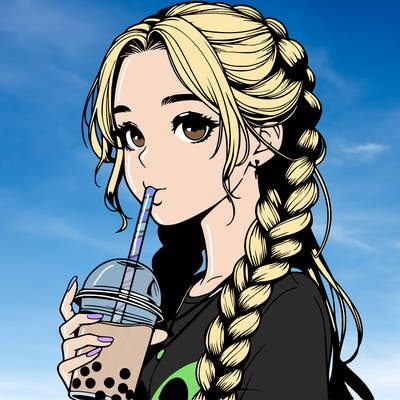 realistic girl with braided hair drinking boba