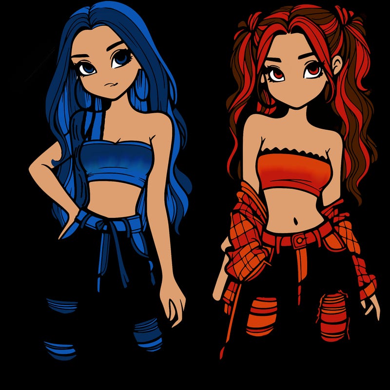 2 girls in crop tops and baggy jeans ripped