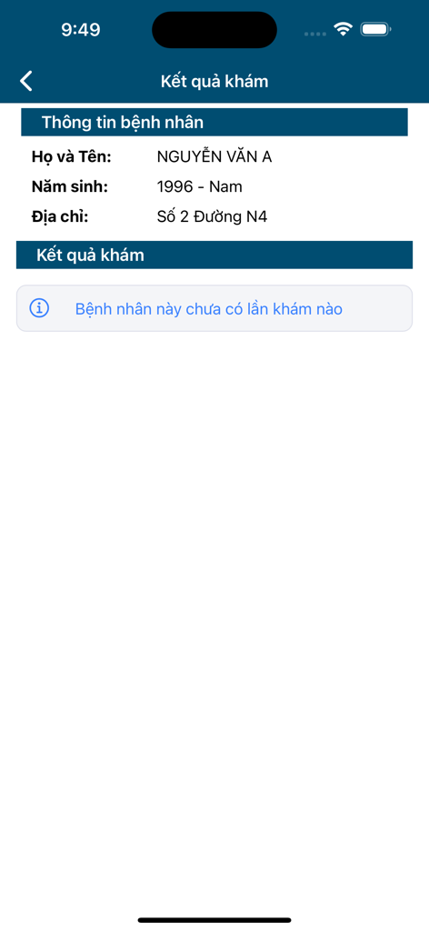 Medic Hoà Hảo - Khám bệnh - A screenshot of the Medic Hoa Hao app displaying patient information and examination results.