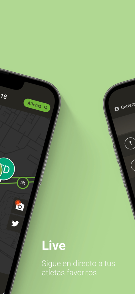 ProRun Live mobile app interface showing live GPS tracking of athletes on a map