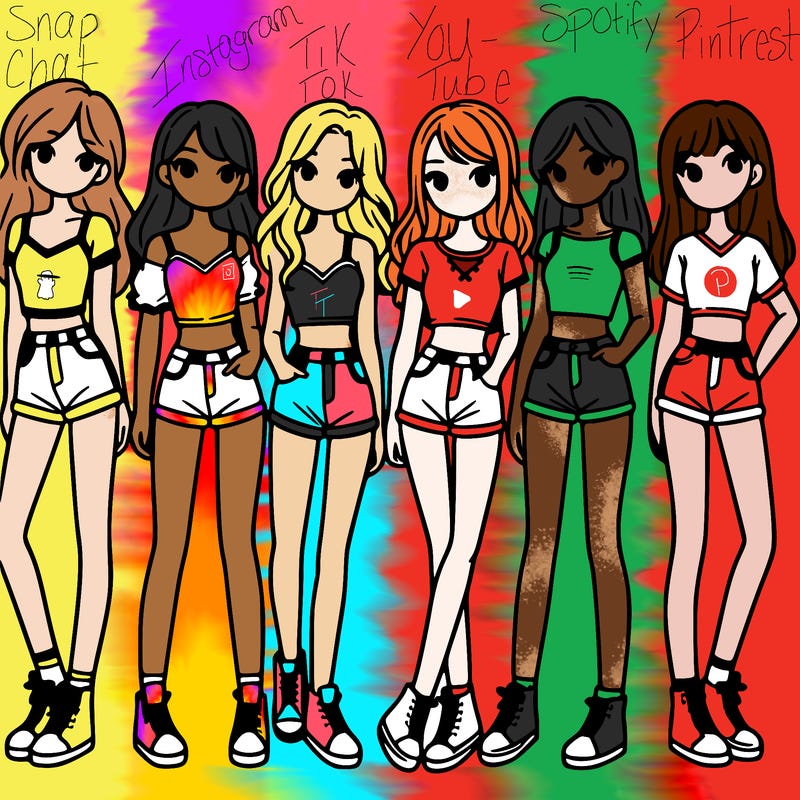 a group of girls wearing crop tops and shorts