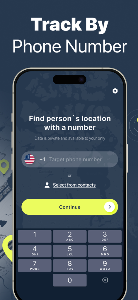 Geo Locator: Phone Tracking - Pantalla de smartphone que muestra la función de rastrear por número de teléfono en la aplicación Localizador Geo