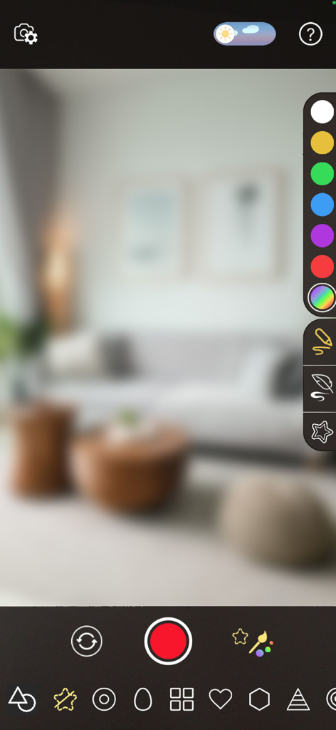 Interface of the Wow! Stuff Light Painting app showing daytime drawing tools and color options