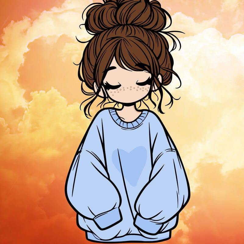 girl with baggy sweatshirt and messy bun