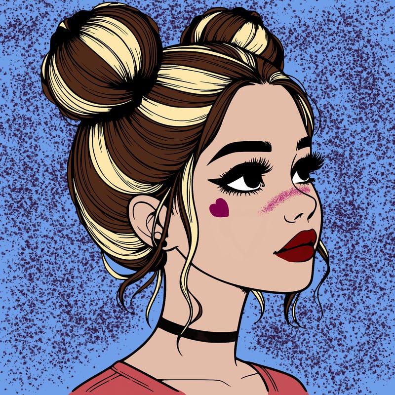 realistic girl with buns on the top of her head