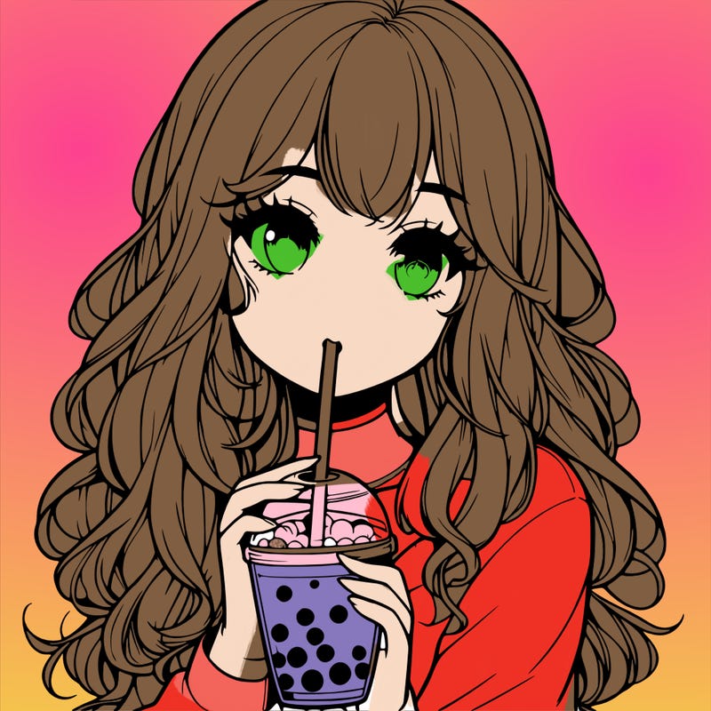 realistic girl drink a boba