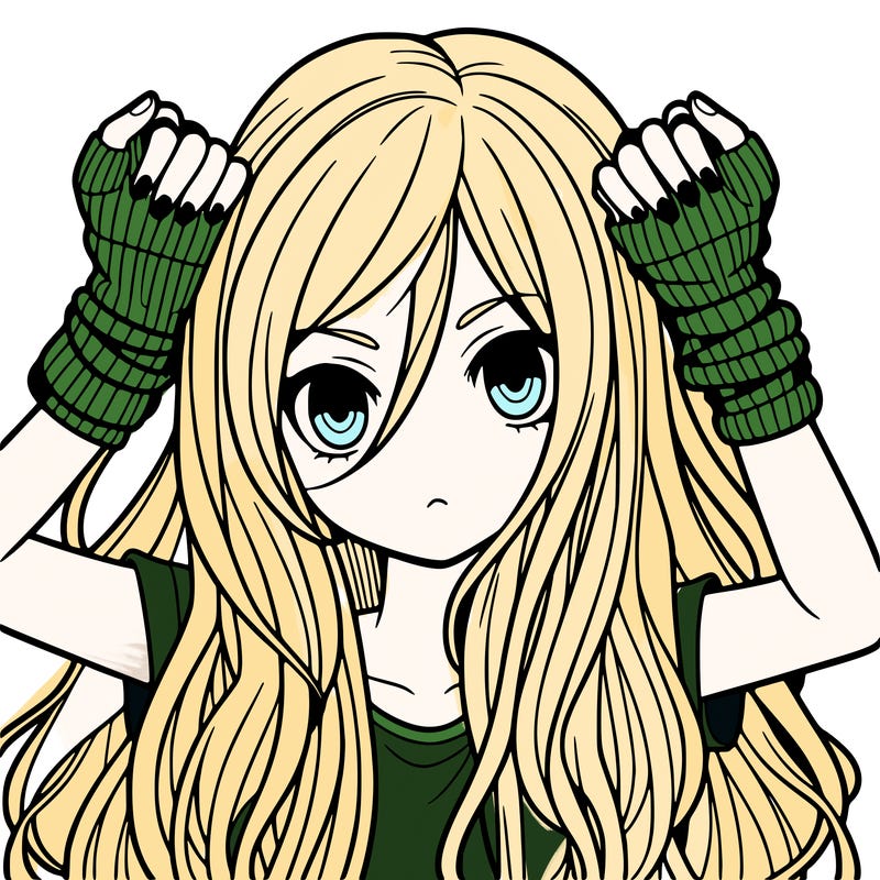 long haired girl with fingerless gloves