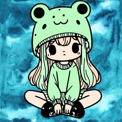 a girl wearing a frog hat and some frog socks