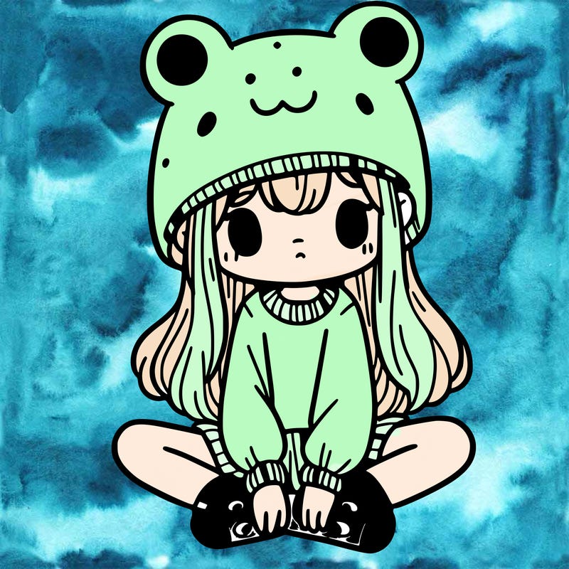 a girl wearing a frog hat and some frog socks