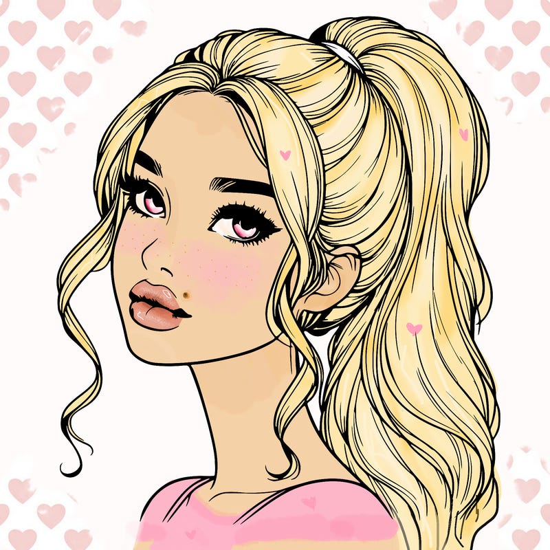 realistic girl with a ponytail on her hair and lips