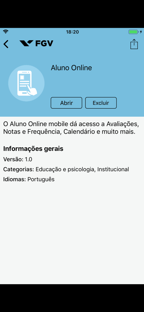 FGV - O portal Aluno Online dentro do aplicativo móvel FGV para estudantes acessarem informações acadêmicas