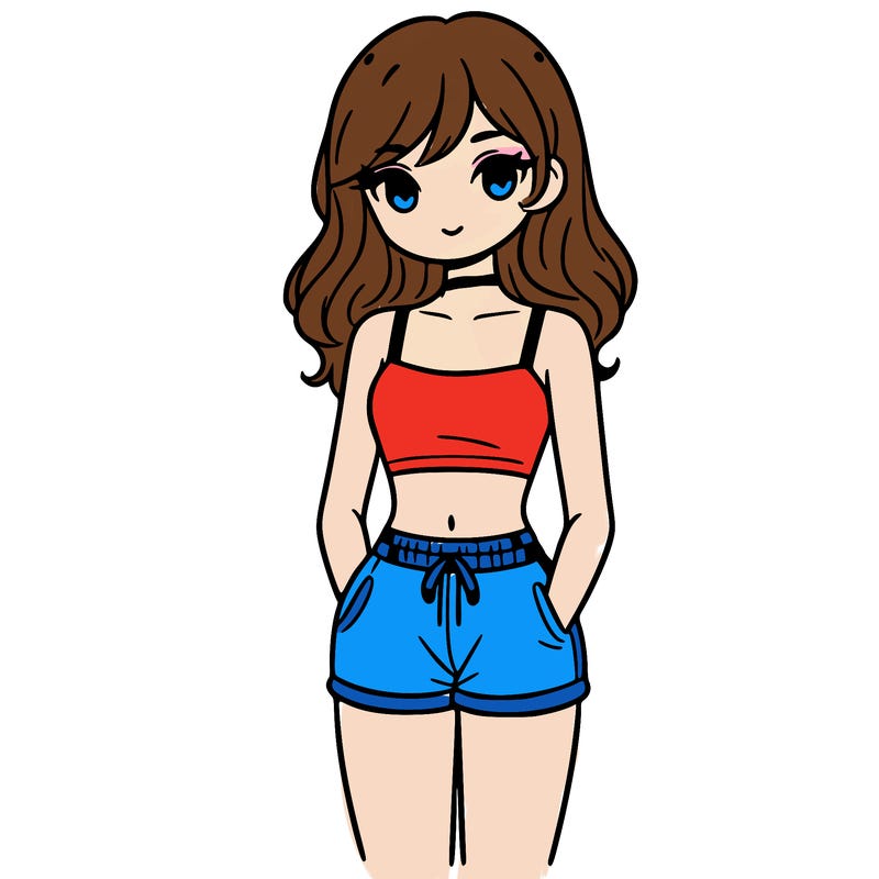 girl with crop top and shorts on