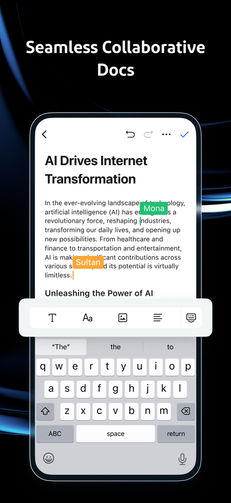 Real time collaborative document editing on the Beem mobile app