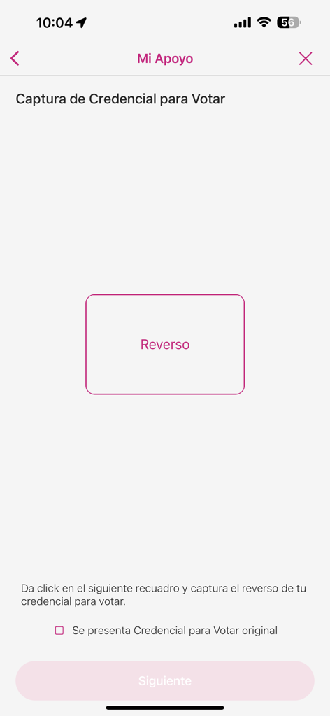 Interface de l'application Soutien Citoyen pour numériser le verso d'une carte d'électeur mexicaine.