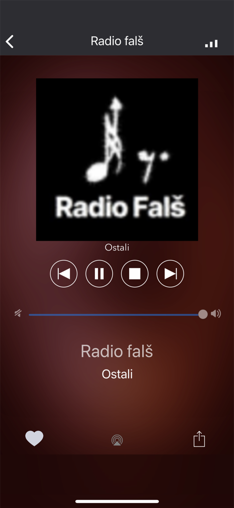 Radio Hrvatski - Radio Hrvatski app player interface showing Radio Fals station with playback controls