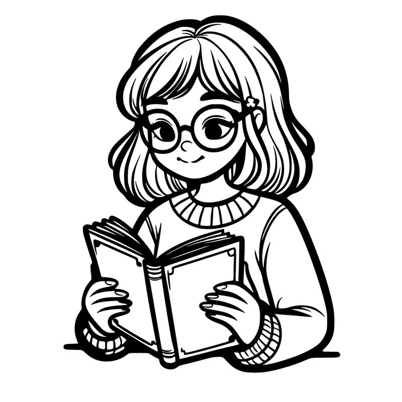 reading girl with glasses