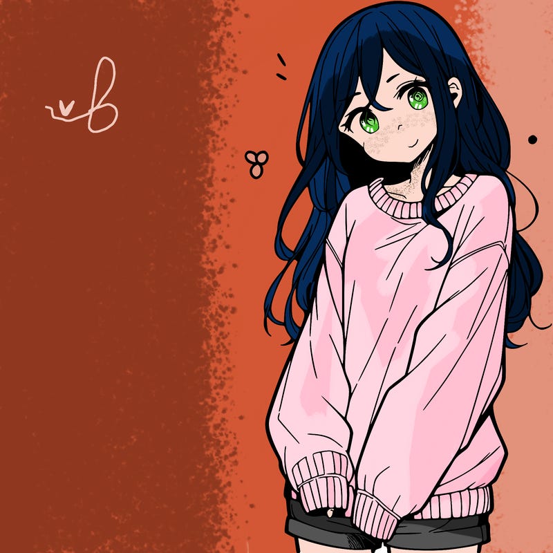 manga teen girl  in a sweater and baggy pants