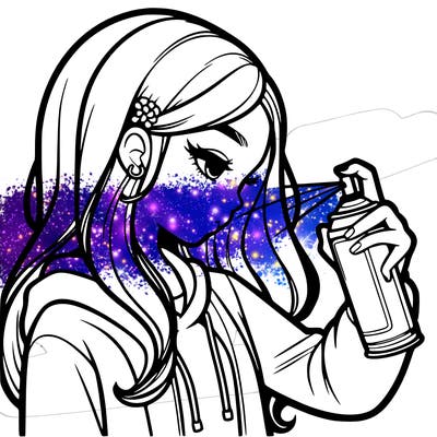 a realistic girl spray painting