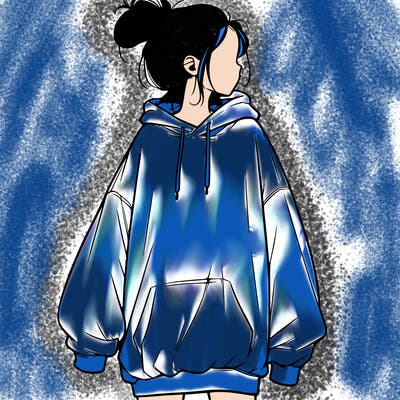 realistic girl with a oversized sweatshirt on and a bun