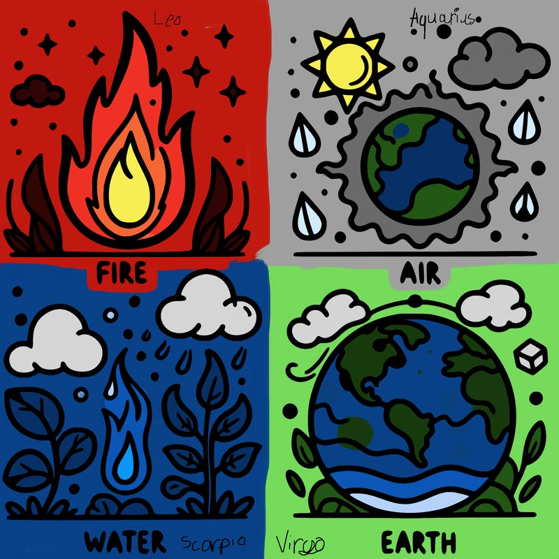 fire, air, water and earth