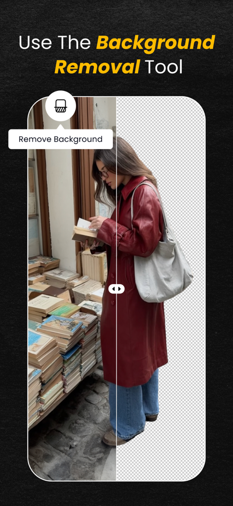 Un écran divisé montrant une photo avant et après l'utilisation de l'outil de suppression d'arrière-plan de Crsel