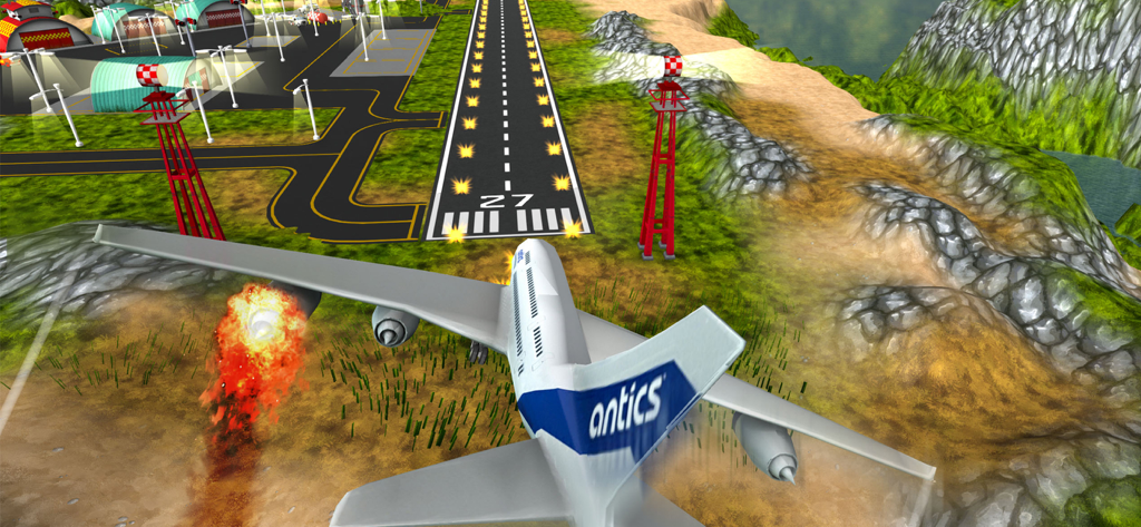 Passenger plane with engine fire preparing for emergency landing