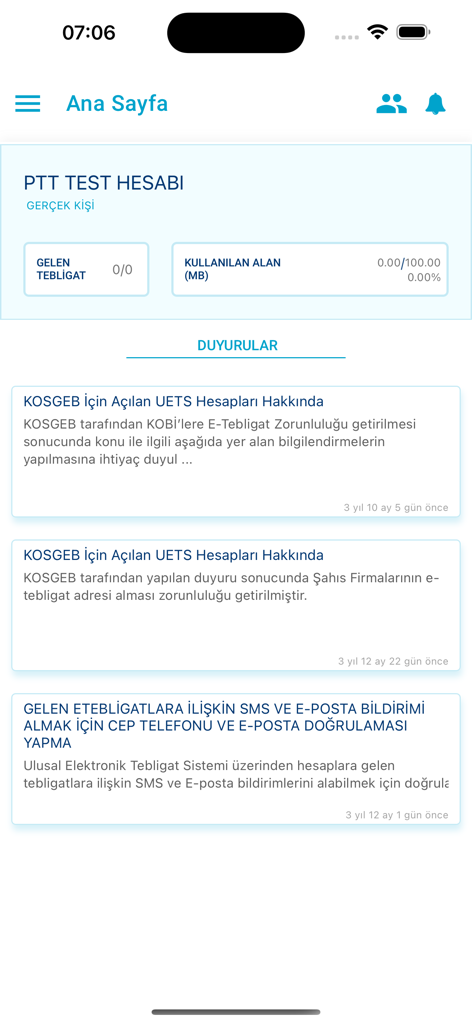 UETS - Tela inicial do aplicativo móvel UETS mostrando resumo da conta e anúncios legais
