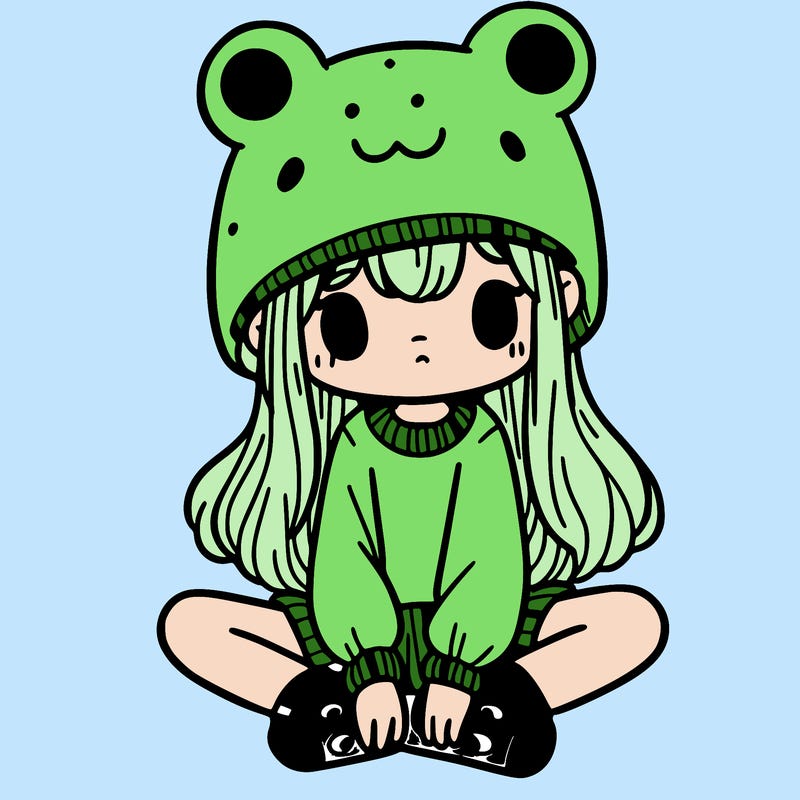 a girl wearing a frog hat and some frog socks