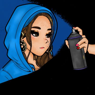 a realistic girl, spray painting