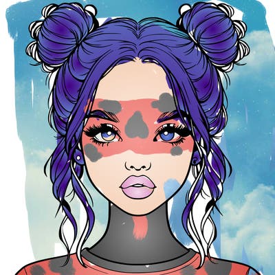 realistic girl with two buns in hair and lips