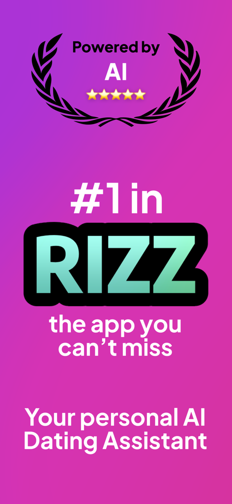Rizz App: AI Wingman - Tela promocional do Rizz App, wingman de IA e assistente pessoal de namoro