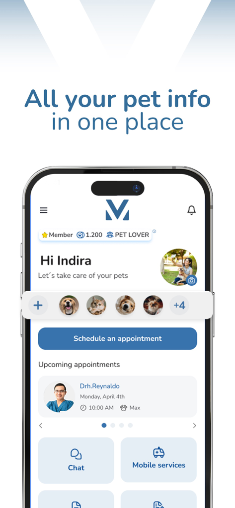 modernvet - modernvet app dashboard displaying pet profiles and appointment scheduling