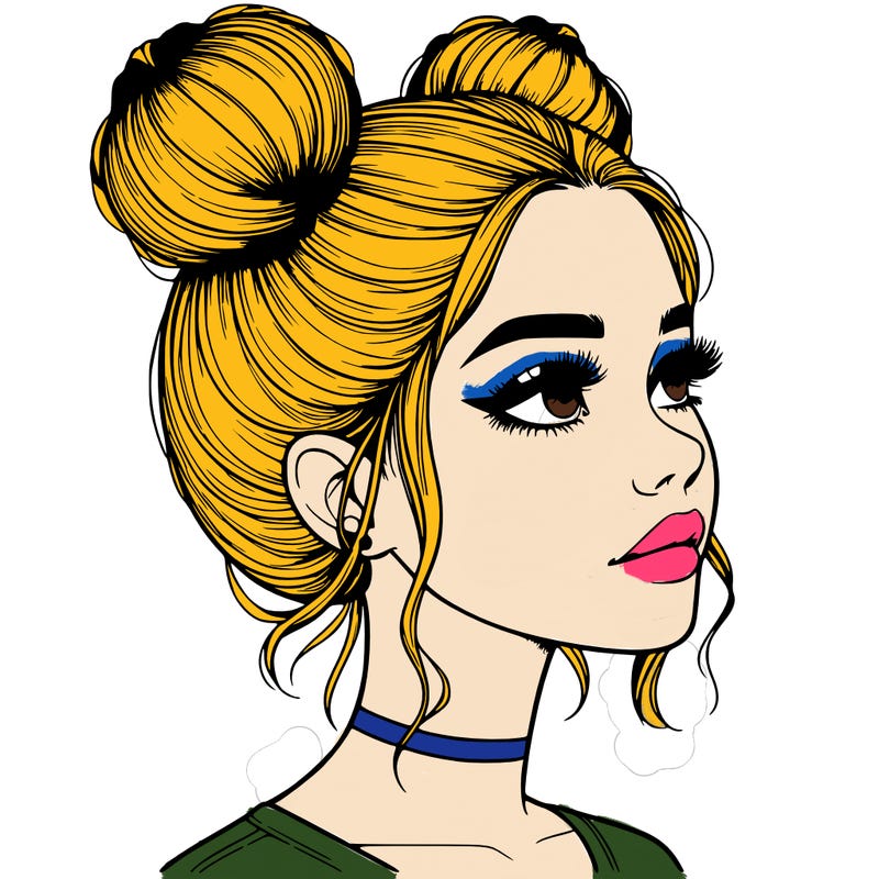 realistic girl with buns on the top of her head