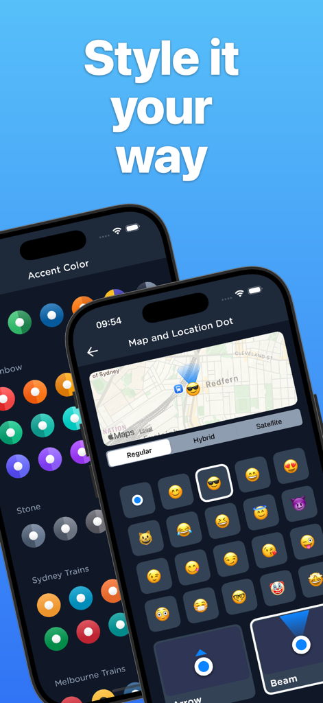 Boston Transit: MBTA Tracker - Boston Transit app screen showing customization options for colors and map icons