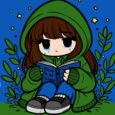 girl in oversized hoodie reading a book