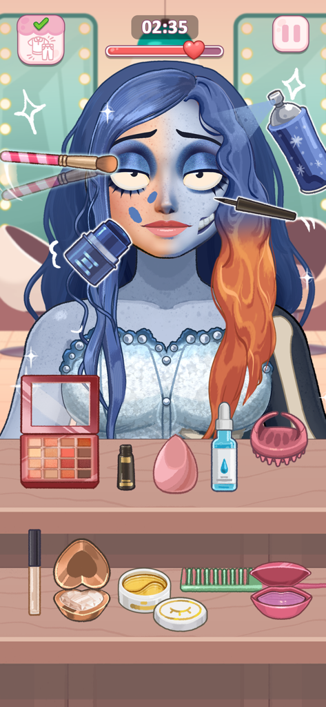 Cosplaydom - Uma transformação de personagem em uma noiva fantasma com pele e cabelo azuis no jogo Cosplaydom