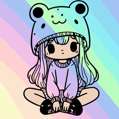 a girl wearing a frog hat and some frog socks