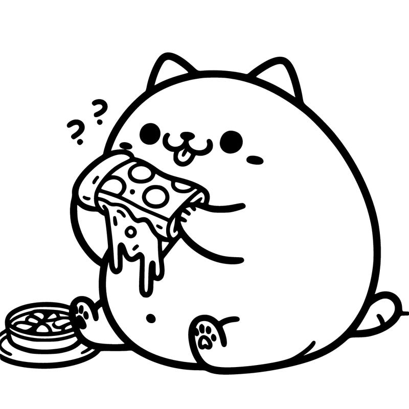 a fat cat eating pizza