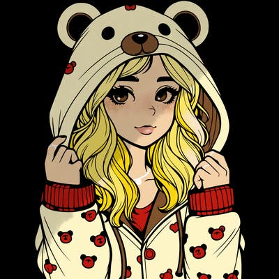 realistic girl in a animal pjs hoodie