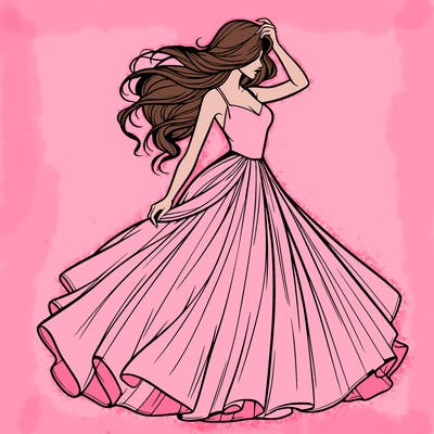 realistic woman with dress flowing in the wind