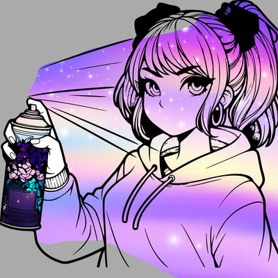 a realistic girl spray painting