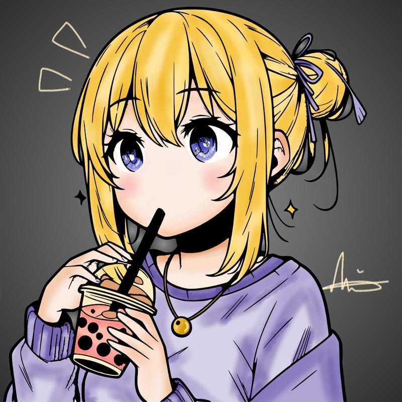 manga character drinking boba