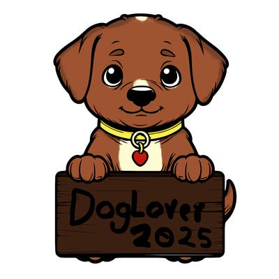 realistic puppy holding sign