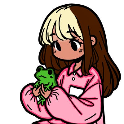 girl with long hair and a oversized shirt. and she is holding a frog