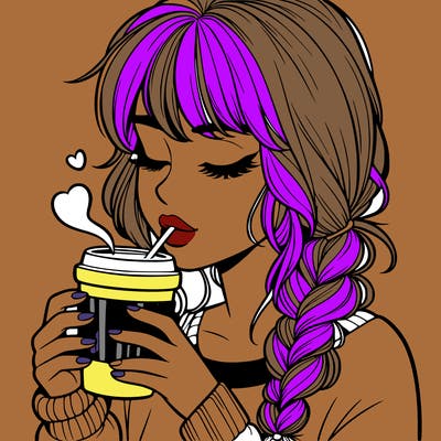 realistic girl drinking coffee