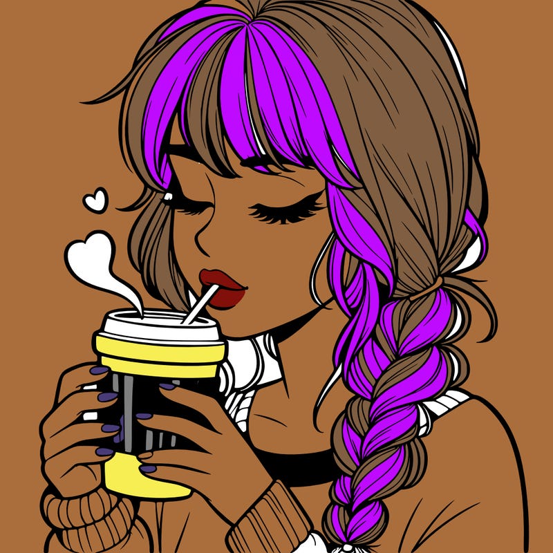 realistic girl drinking coffee