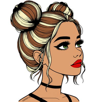 realistic girl with buns on the top of her head
