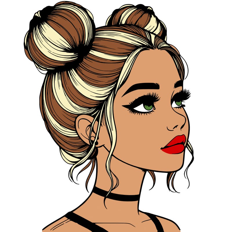 realistic girl with buns on the top of her head