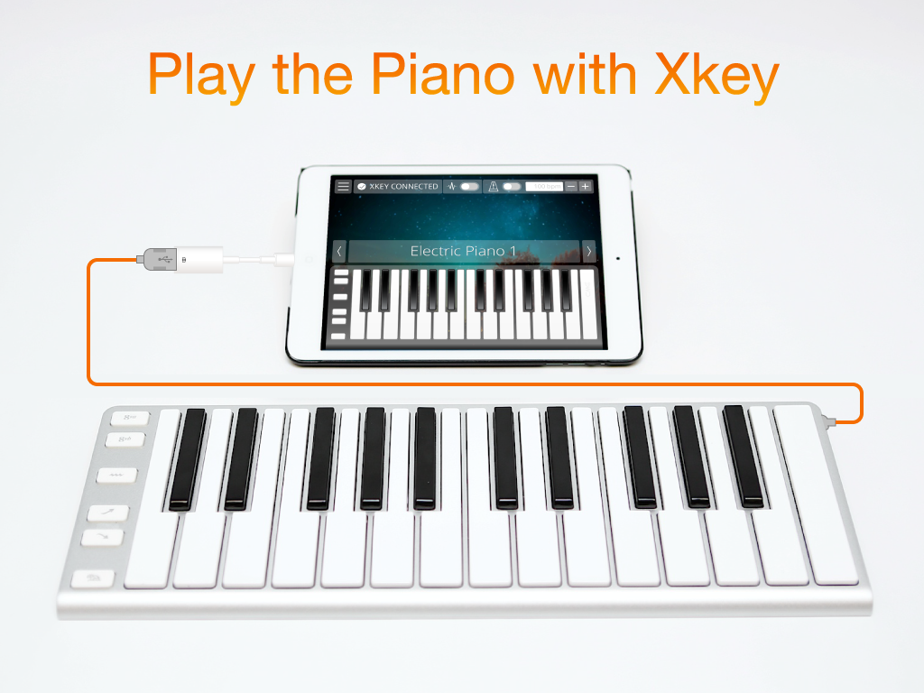 Xkey Piano - CME Xkey MIDI keyboard connected to an iPad running the Xkey Piano app