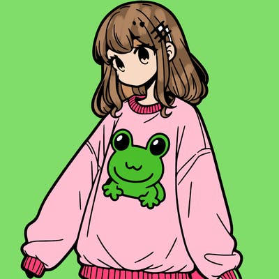 girl wearing frogging sweatshirt